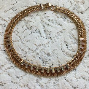 Jewels by Julio 1950s woven gold-tone mesh choker with faceted rhinestones